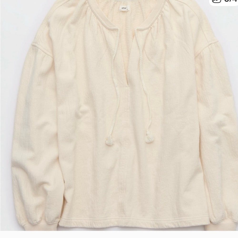 Aerie Cream Textured Blouse